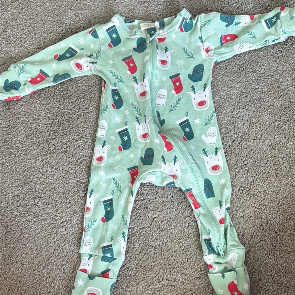 Baby Holiday Zip One-Piece Pajamas in Mint Green